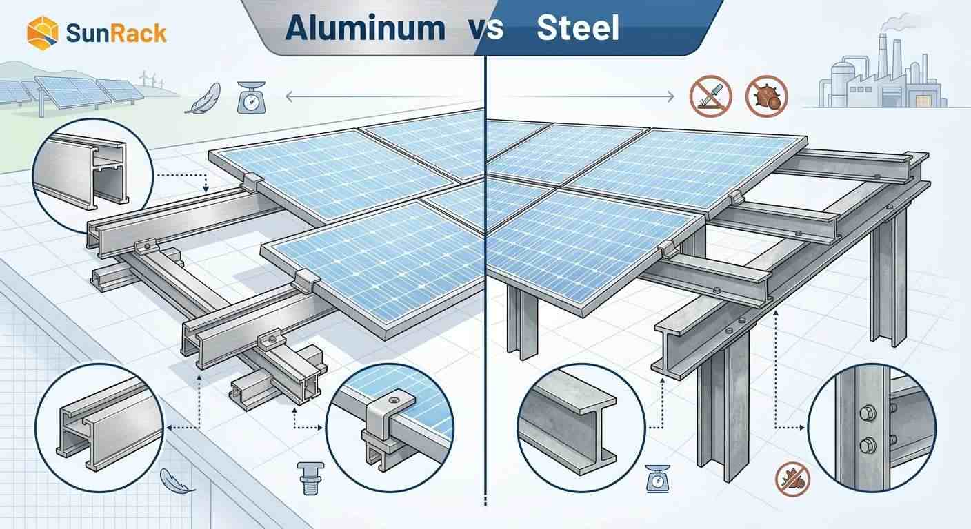 Comparison between aluminum and steel solar mounting systems by SunRack